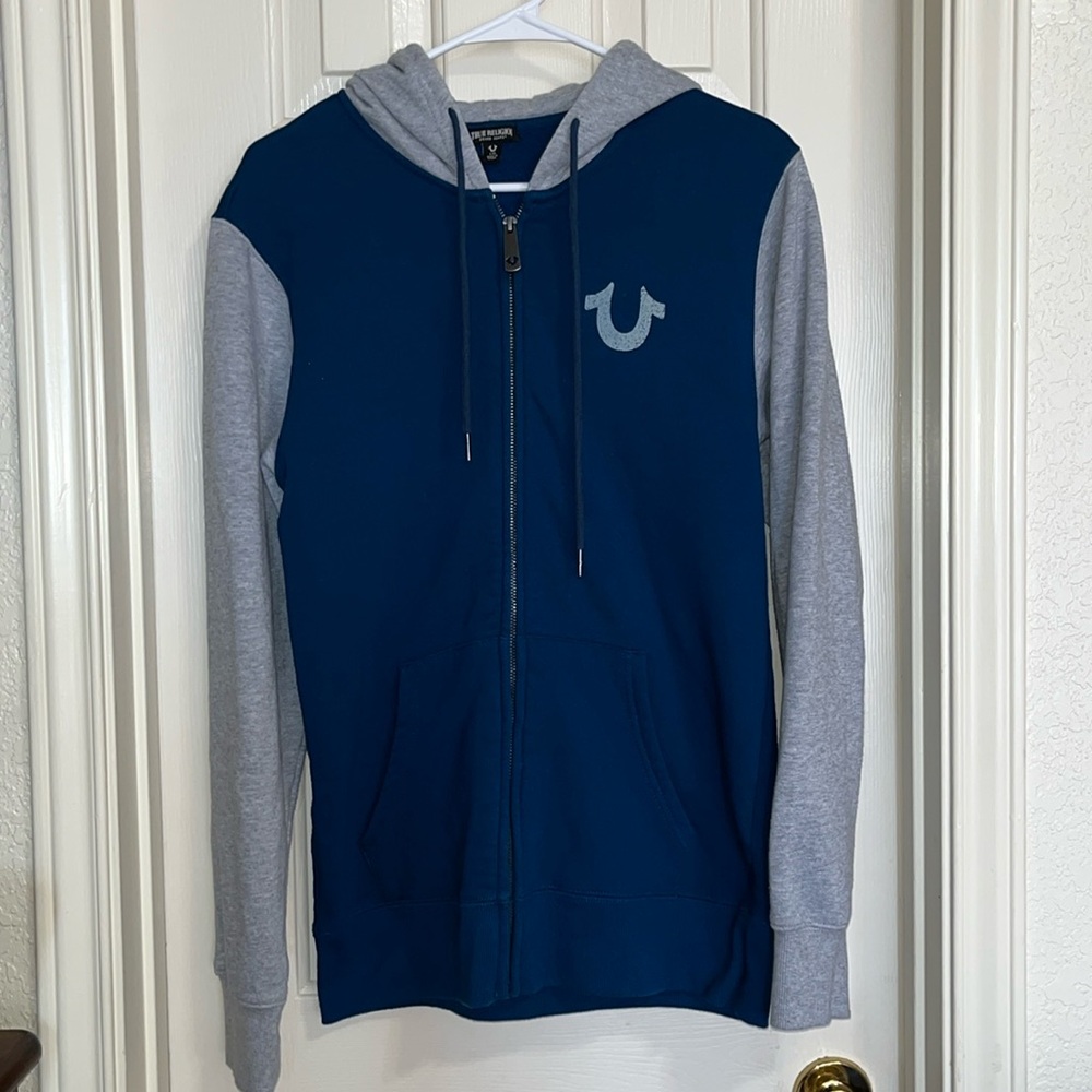 True Religion Horse Shoe Vintage Big Logo  Buddha Zip Colorblock Hoodie Large